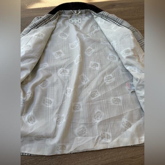 Vintage Choise Tweed Double Breasted Blazer Faux Suede Trim Wood Buttons Size 8 - Picture 11 of 13